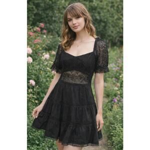 NWT- Lucy Paris Black Puff Sleeve Sundress- Size Large
